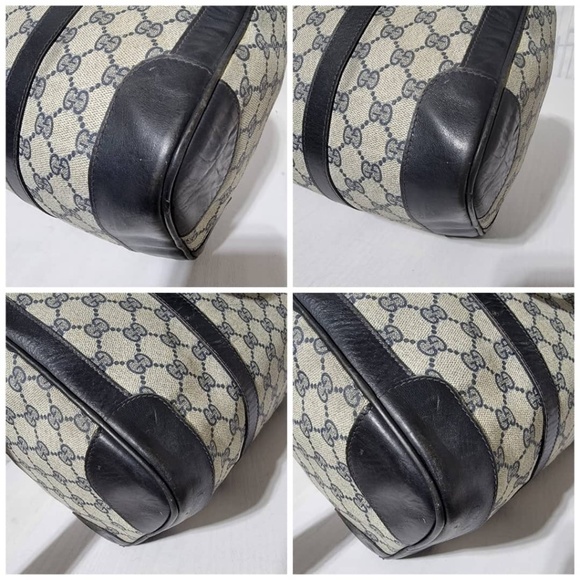 Authentic Gucci Vintage Canvas Gg Pattern Boston Bag Navy Blue/Beige - Picture 9 of 12